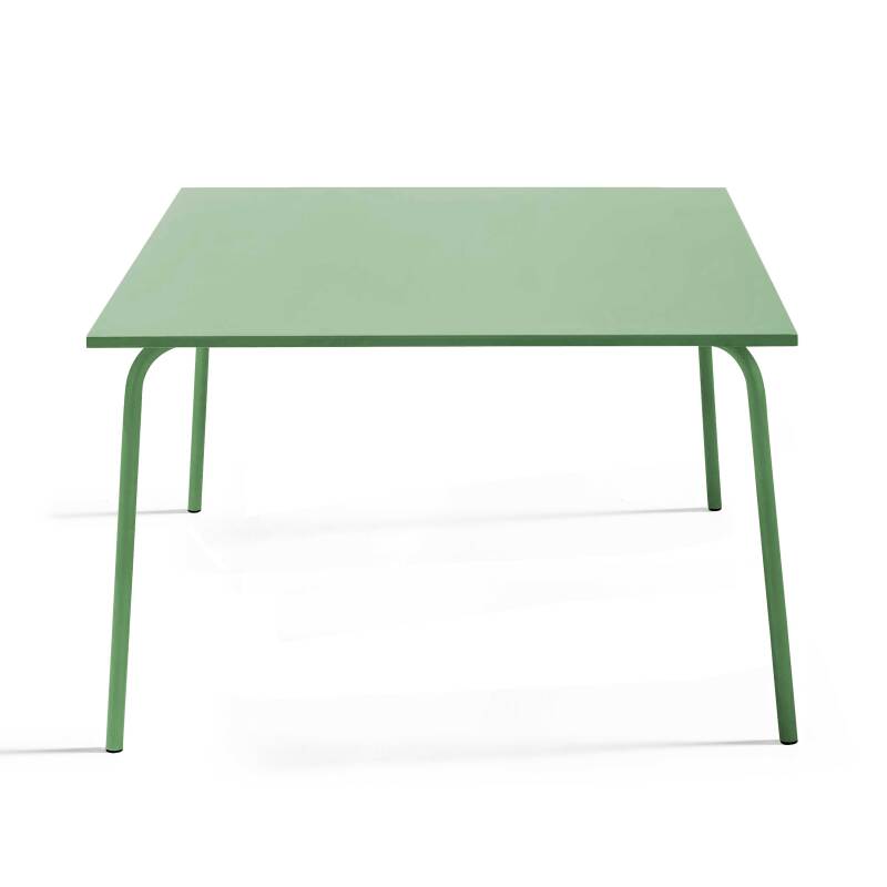 Quadratischer Gartentisch 120 x 120 cm und 8 Stühle mit Armlehnen aus Metall