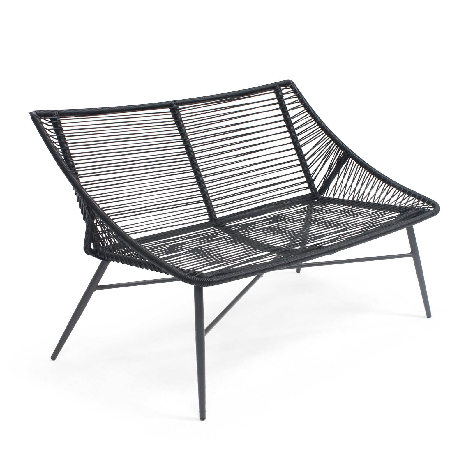 Gartenlounge-Set aus Seilen mit 2 Sofas, 2 Sesseln und 2 ineinander verschachtelten Couchtischen  Gartenlounge-Set aus Seilen mit 2 Sofas, 2 Sesseln und 2 ineinander verschachtelten Couchtischen