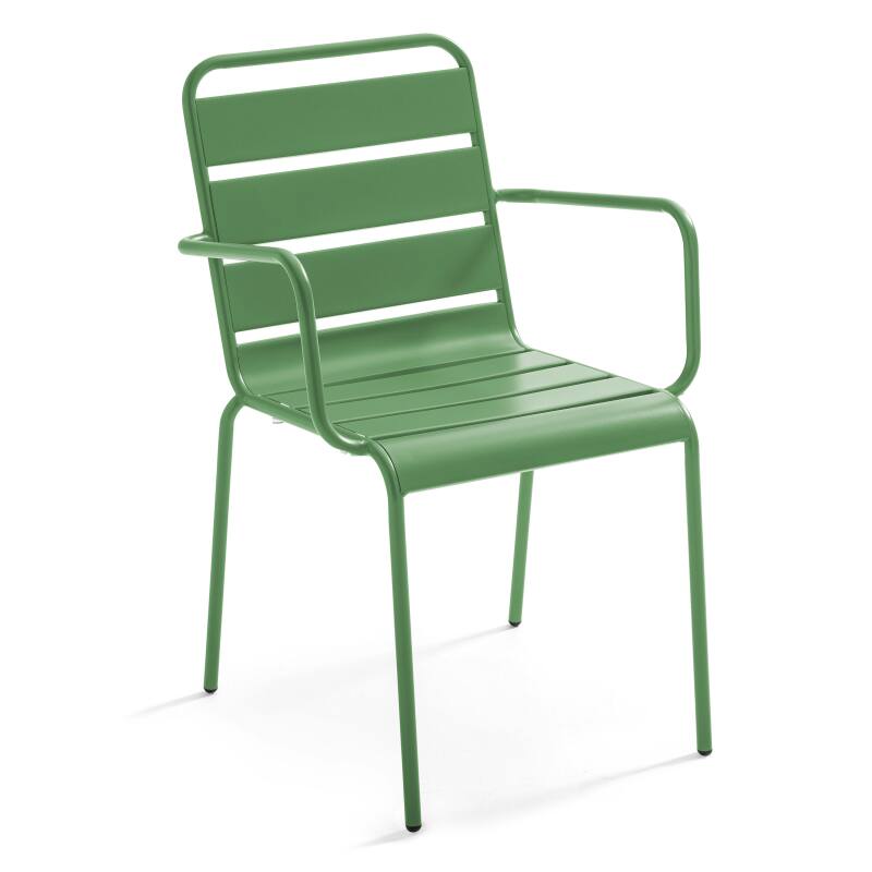 Quadratischer Gartentisch 120 x 120 cm und 8 Stühle mit Armlehnen aus Metall