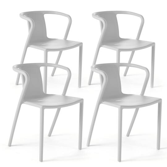 Set aus 4 stapelbaren Plastikstühlen mit Armlehnen