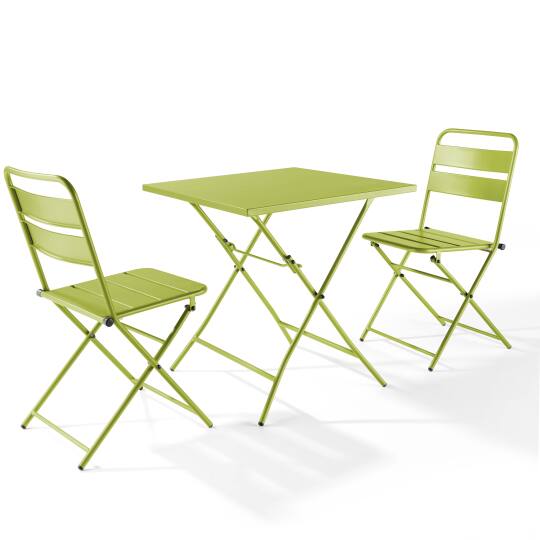 Quadratischer Gartentisch 70 x 70 cm mit klappbarer Tischplatte und 2 klappbaren Metallstühlen