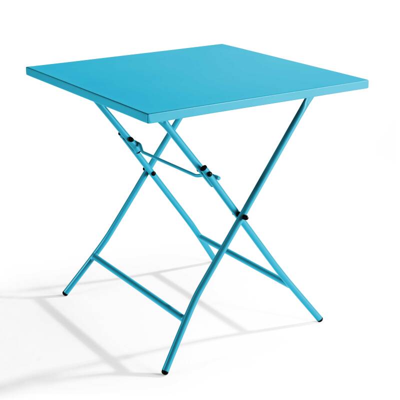 Quadratischer Gartentisch 70 x 70 cm mit klappbarer Tischplatte und 2 klappbaren Metallstühlen