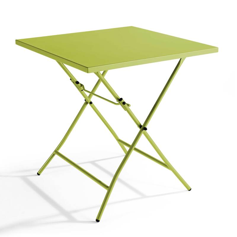 Quadratischer Gartentisch 70 x 70 cm mit klappbarer Tischplatte und 2 klappbaren Metallstühlen