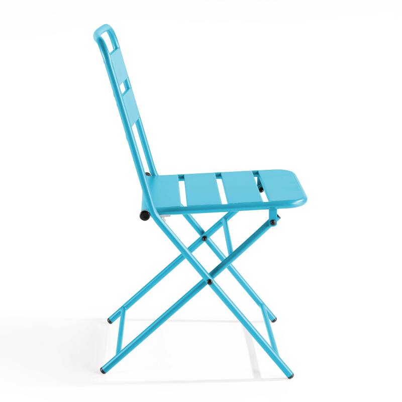 Quadratischer Gartentisch 70 x 70 cm mit klappbarer Tischplatte und 2 klappbaren Metallstühlen