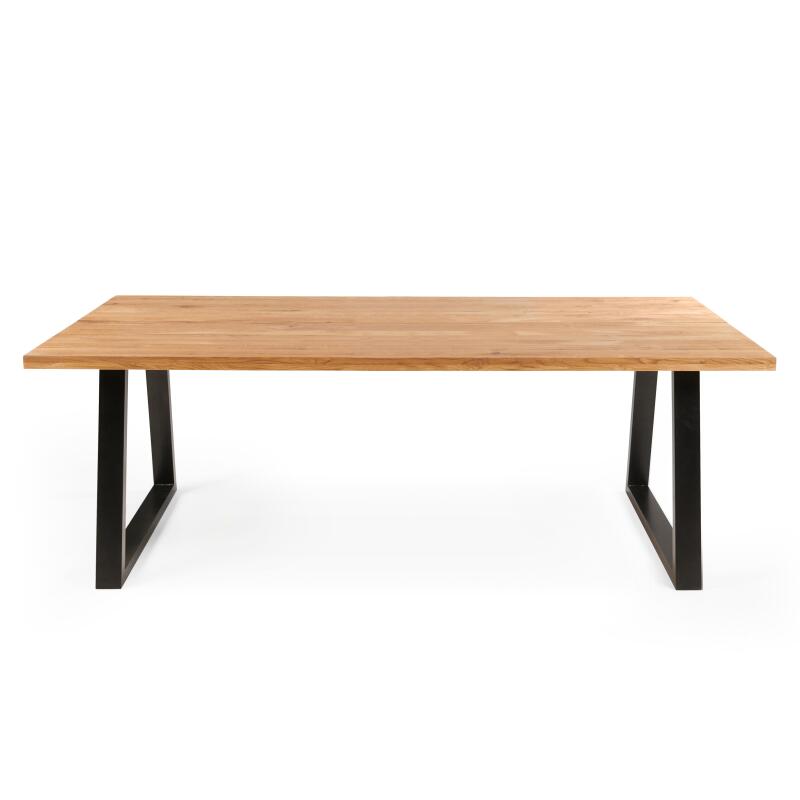 Rechteckiger Esstisch aus FSC®-Eiche mit normaler Kante und trapezförmigen Beinen (4/7)