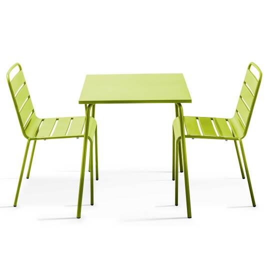 Quadratischer Bistrot-Gartentisch 70 x 70 cm und 2 Metallstühle