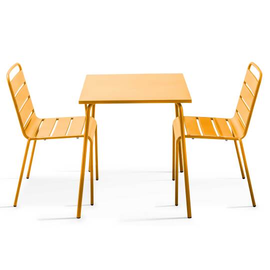 Quadratischer Bistrot-Gartentisch und 2 Metallstühle | Oviala