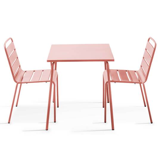 Quadratischer Bistrot-Gartentisch 70 x 70 cm und 2 Metallstühle