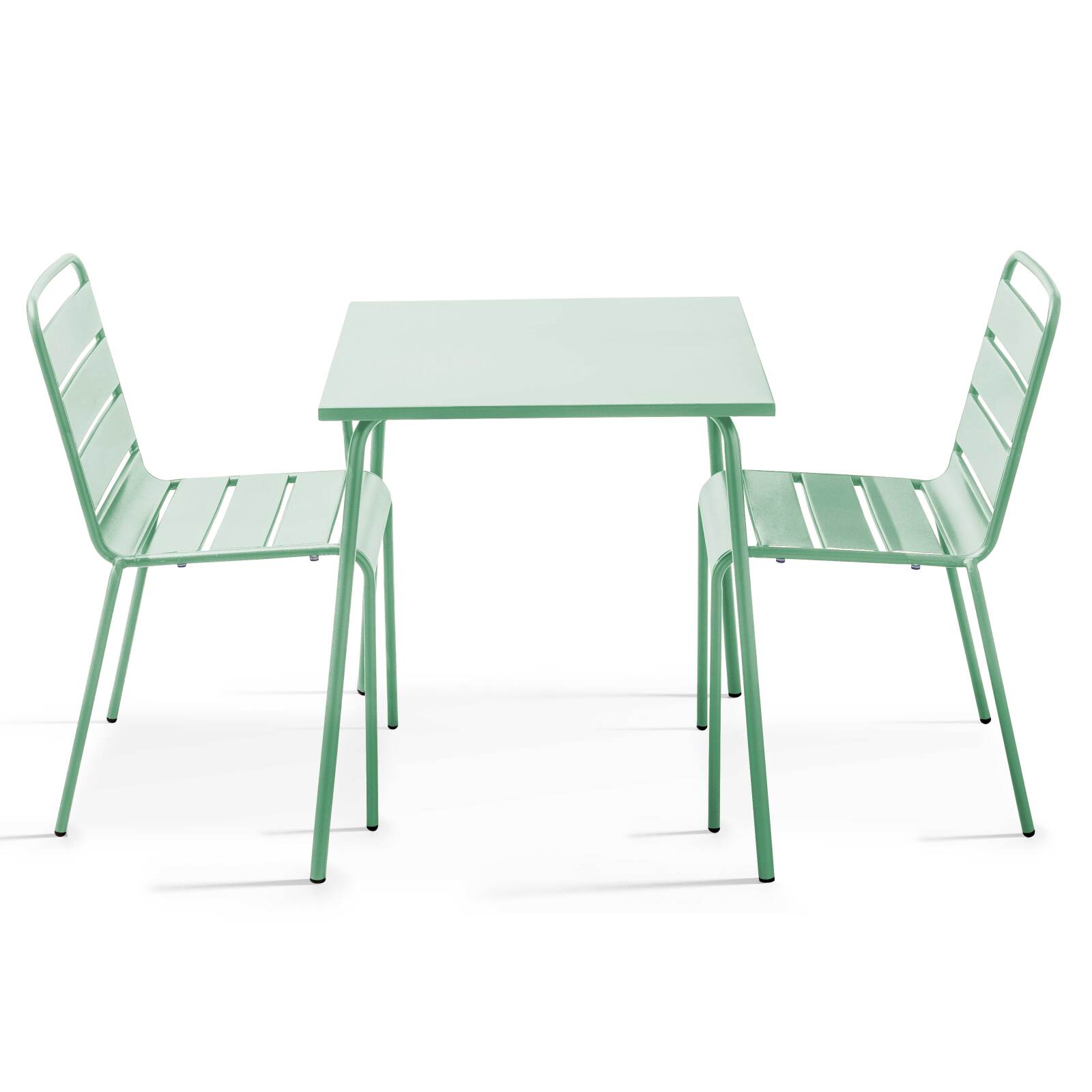 Quadratischer Bistrot-Gartentisch 70 x 70 cm und 2 Metallstühle 