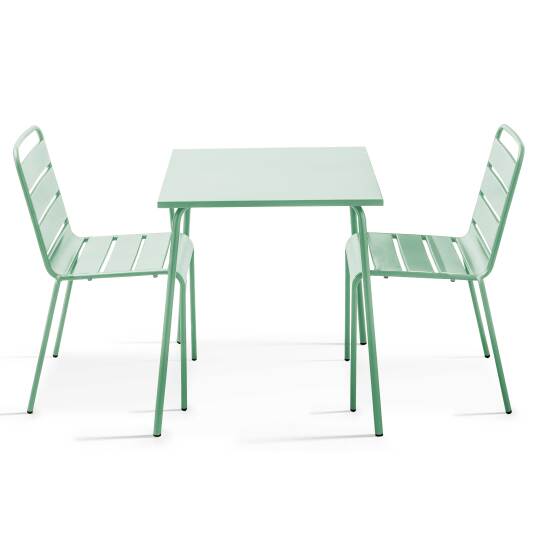 Quadratischer Bistrot-Gartentisch 70 x 70 cm und 2 Metallstühle