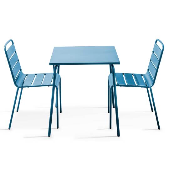 Quadratischer Bistrot-Gartentisch 70 x 70 cm und 2 Metallstühle