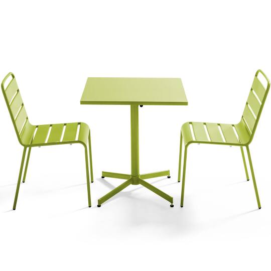 Klappbarer quadratischer Bistrot-Gartentisch 70 x 70 cm und 2 Metallstühle