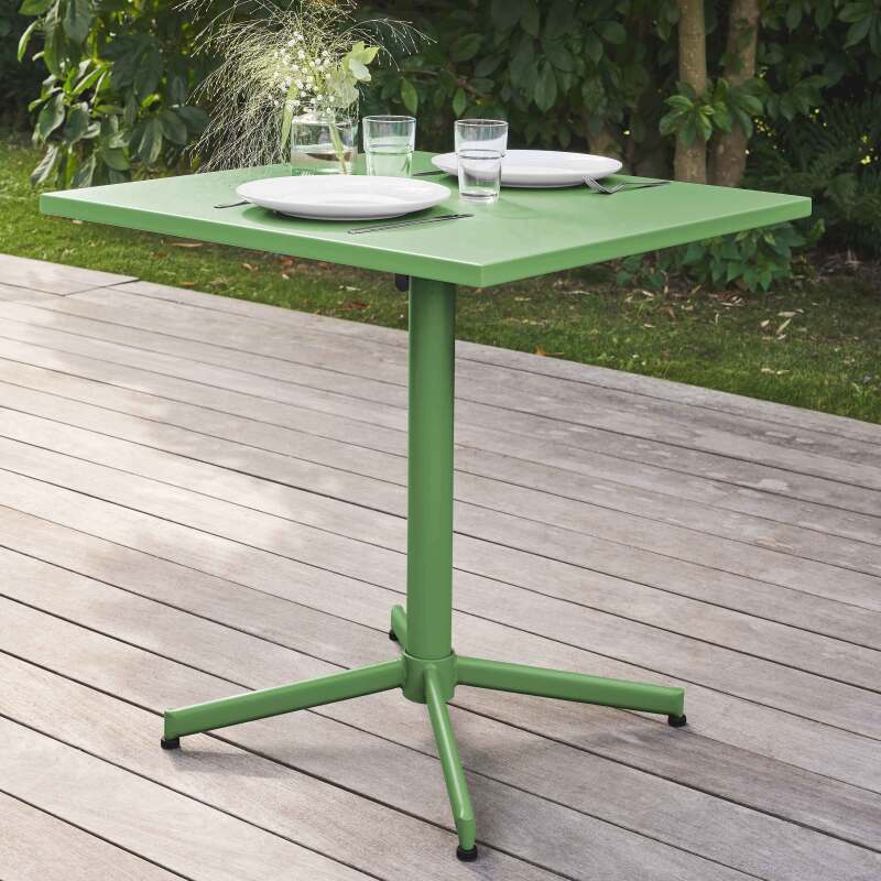 Klappbarer quadratischer Bistrot-Gartentisch 70 x 70 cm und 2 Metallstühle 