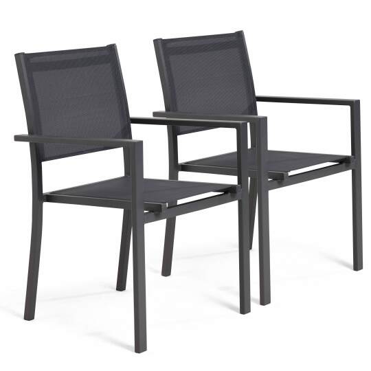 Set aus 2 Gartenstühlen mit Armlehnen aus Aluminium und Textilene