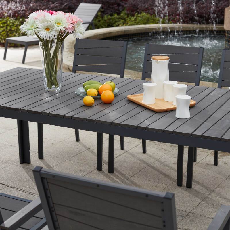 Rechteckiger Gartentisch für 8 Personen aus Aluminium und Polywood (190 x 90 x 74 cm)