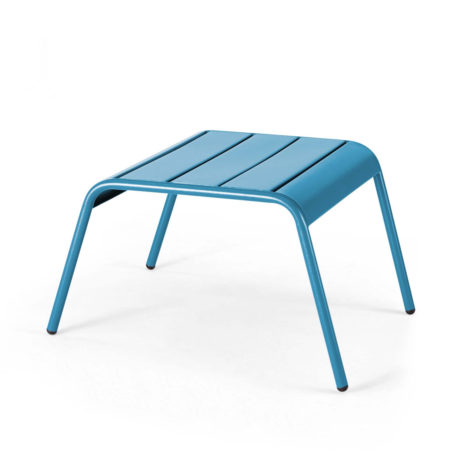 Set aus 2 niedrigen Metall-Sesseln und Fußstützen 