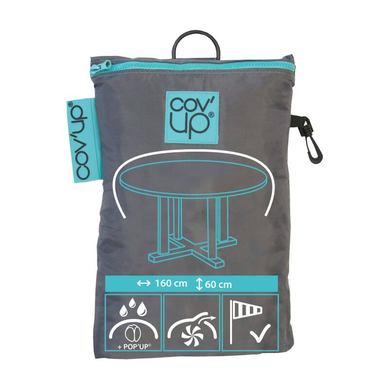 Gartenmöbelabdeckung für einen Durchmesser von 160 x 60 cm in Grau 