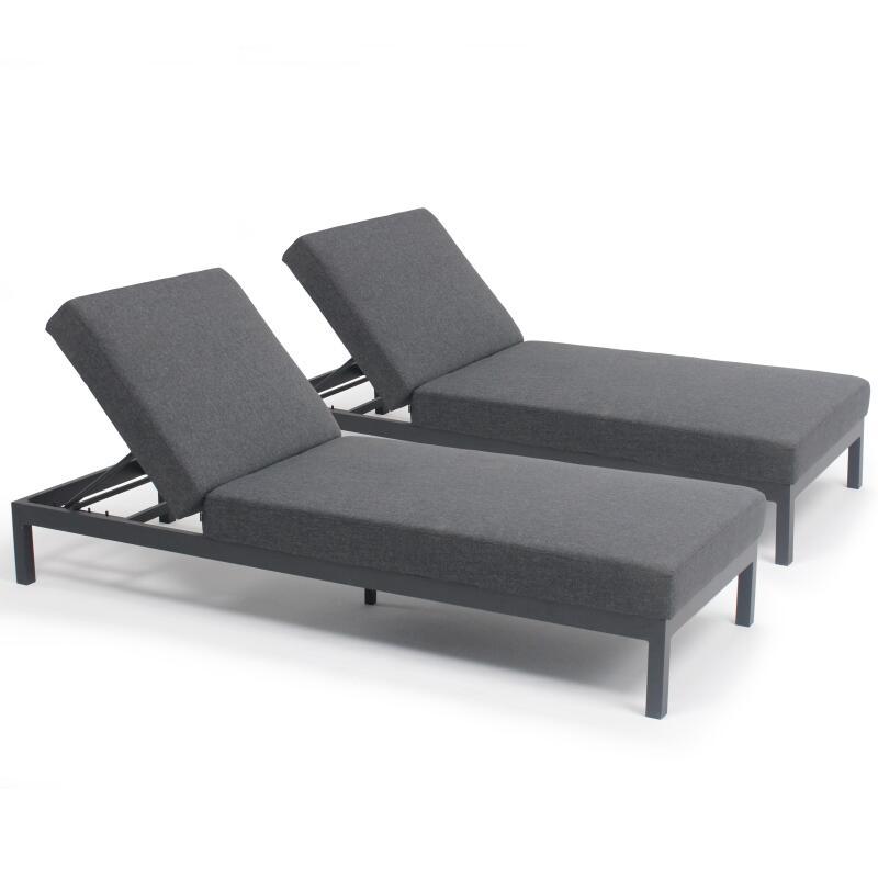 Set aus 2 Sonnenliegestühlen mit Kissen, 5-fach verstellbar