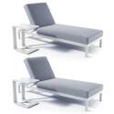 Set aus 2 Sonnenliegestühlen mit Kissen und Tabletts, 5-fach verstellbar 