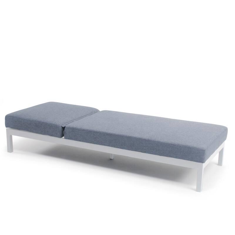 Set aus 2 Sonnenliegestühlen mit Kissen und Tabletts, 5-fach verstellbar 