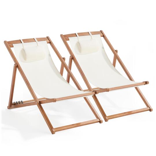 Lot von 2 verstellbaren Sonnensesseln aus FSC-Holz und Textilene | Oviala