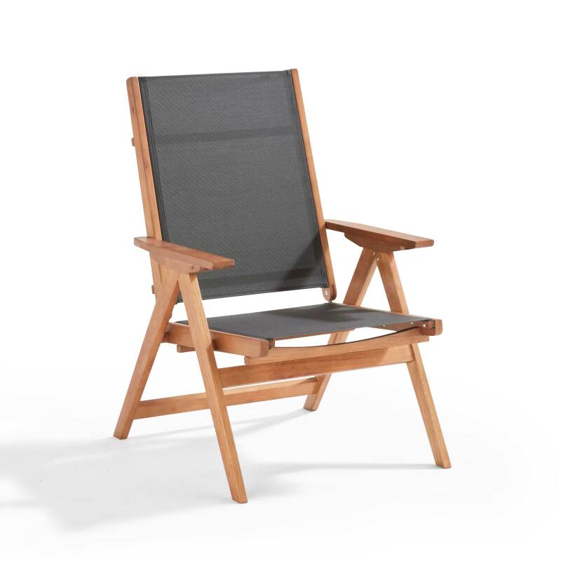 Entspannungssessel aus FSC®-zertifiziertem Eukalyptusholz mit Fußstütze