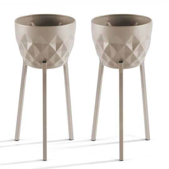 Set von 2 robusten Metall-Blumentöpfen auf Ständern | Oviala