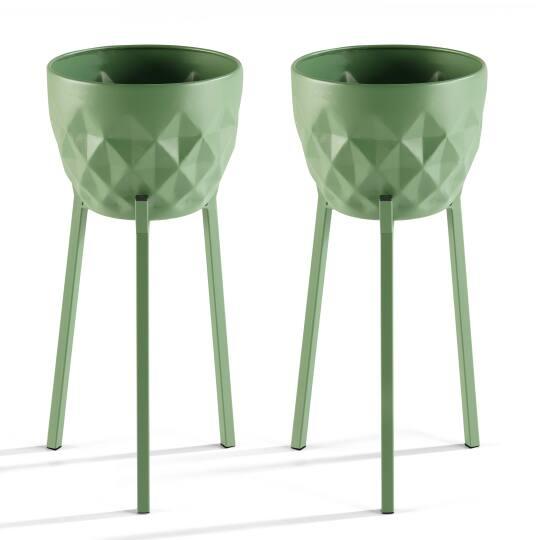 Set von 2 robusten Metall-Blumentöpfen auf Ständern | Oviala