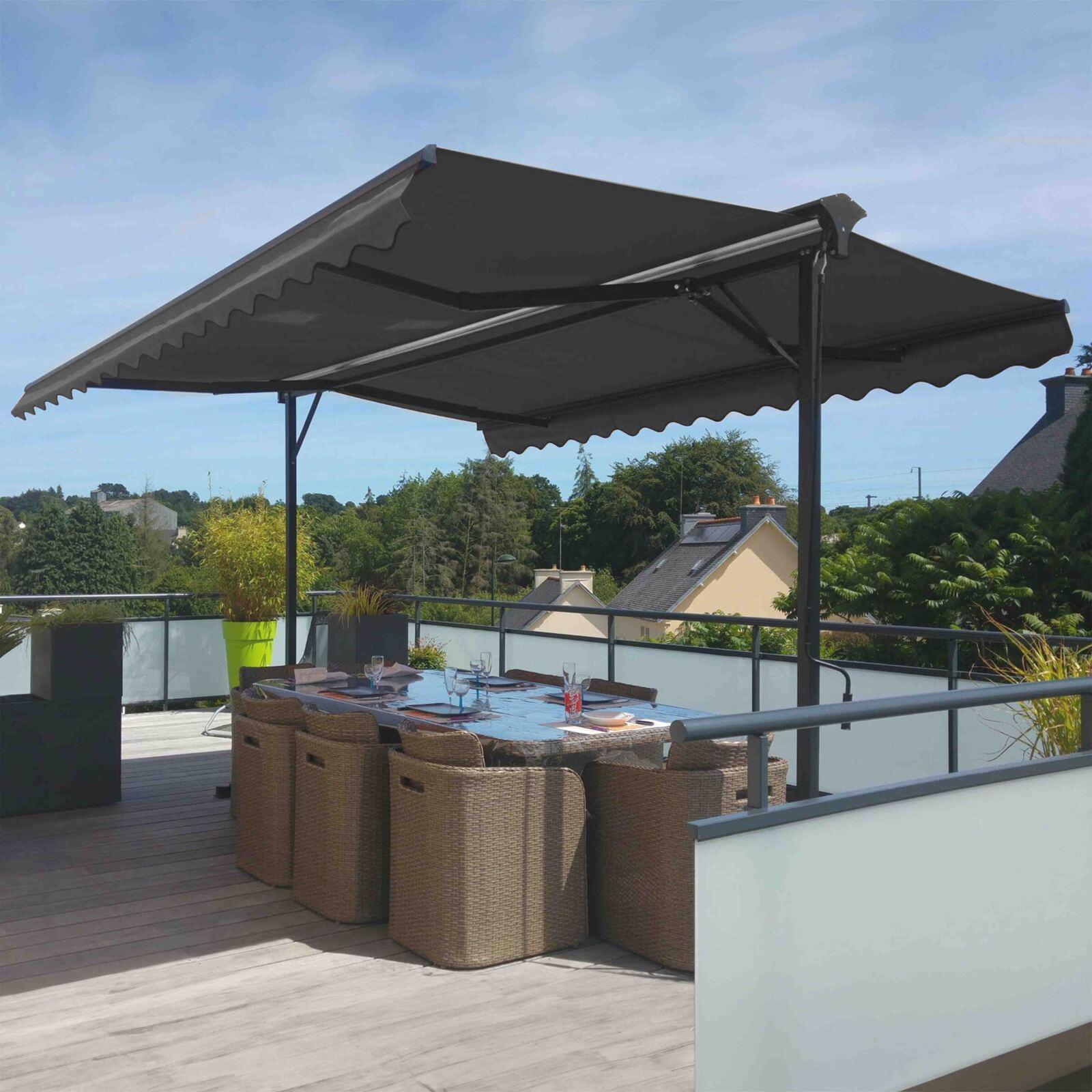 Set Doppelmarkise (3 x 3 m) + 4 beschwerten Platten 