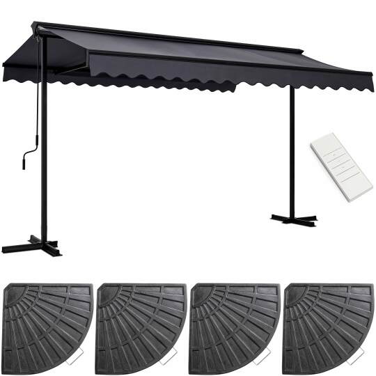 Set motorisierte Doppelmarkise Doppeldach (3 x 4 m) + 4 beschwerten Platten