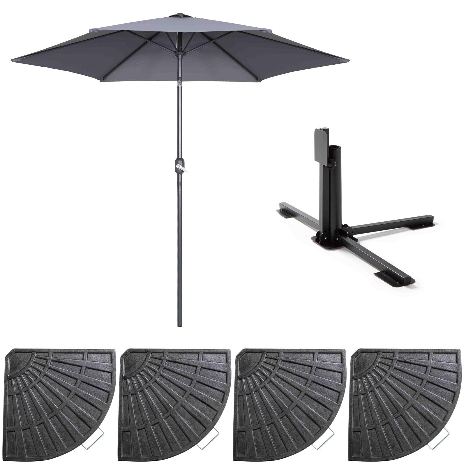 Gerade neigbares Sonnenschirm-Set (Ø3 m) mit Klappfuß + 4 beschwerten Platten Gerade neigbares Sonnenschirm-Set (Ø3 m) mit Klappfuß + 4 beschwerten Platten