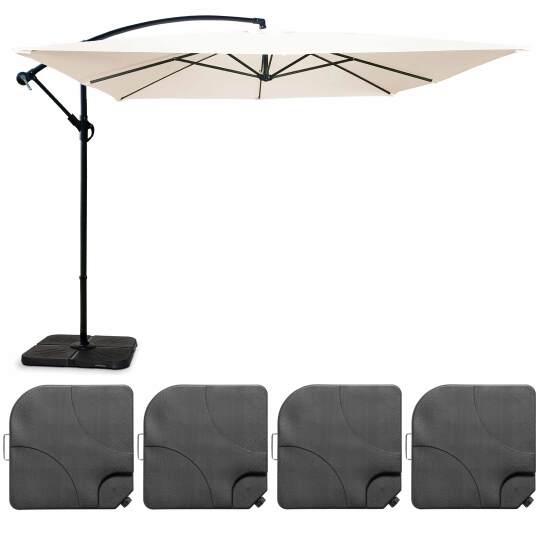 Set aus Quadratischer Ampelschirm(3 x 3 m) + 4 befüllbare Gewichtsplatten