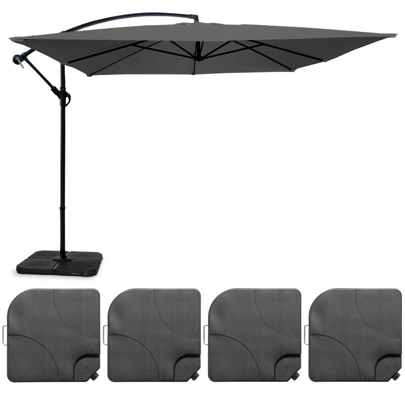 Set aus Quadratischer Ampelschirm(3 x 3 m) + 4 befüllbare Gewichtsplatten 