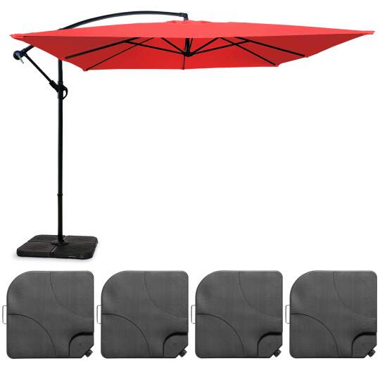 Set aus Quadratischer Ampelschirm(3 x 3 m) + 4 befüllbare Gewichtsplatten