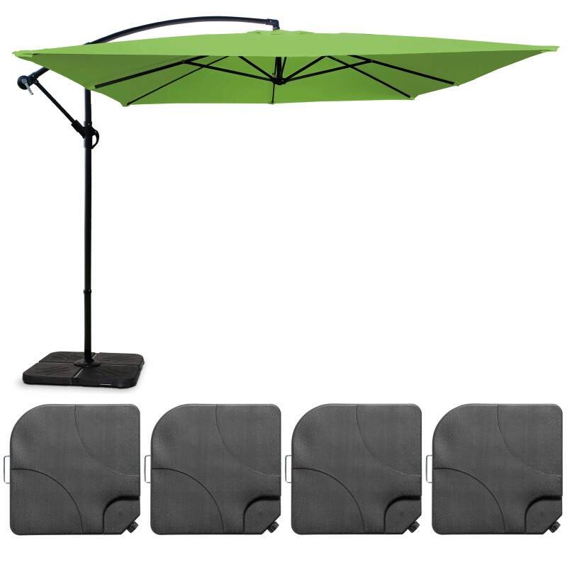 Set aus Quadratischer Ampelschirm(3 x 3 m) + 4 befüllbare Gewichtsplatten 