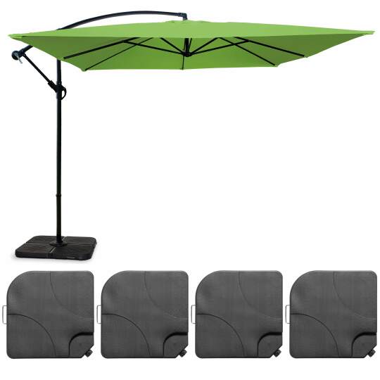 Set aus Quadratischer Ampelschirm(3 x 3 m) + 4 befüllbare Gewichtsplatten