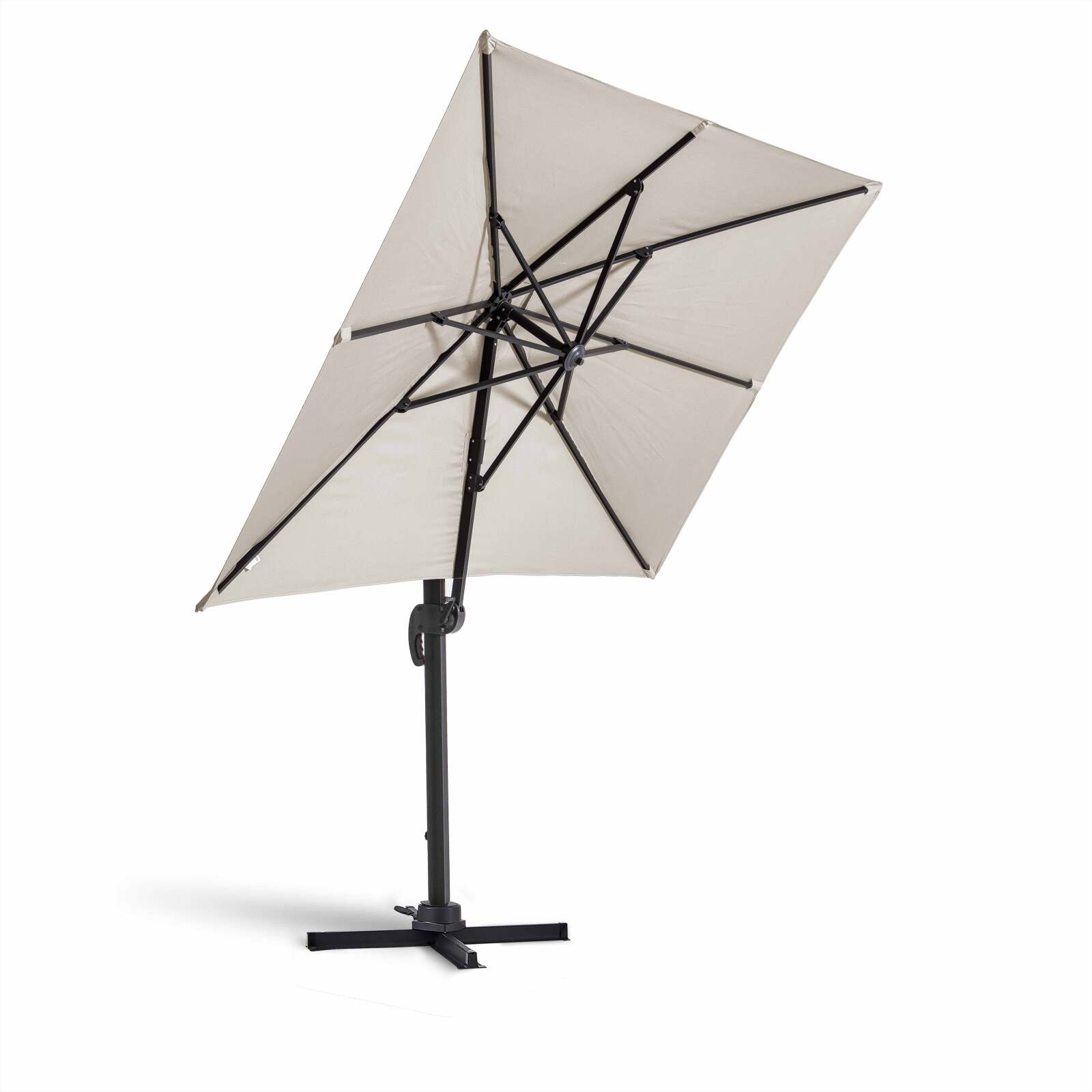 Set aus rechtekiger Ampelschirm (2x3m) mit 360° Drehung + 4 befüllbare Gewichtsplatten Set aus rechtekiger Ampelschirm (2x3m) mit 360° Drehung + 4 befüllbare Gewichtsplatten