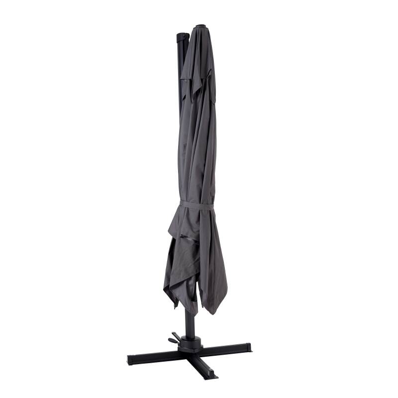 Rechteckiges, versetztes Sonnenschirm-Set, drehbar um 360° (2 x 3 m) + Ballastplatte auf Rädern 100 l