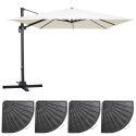 Set Sonnenschirm mit versetztem Quadratischerm Schirm (3 x 3 m) drehbar um 360° + 4 beschwerte Platten