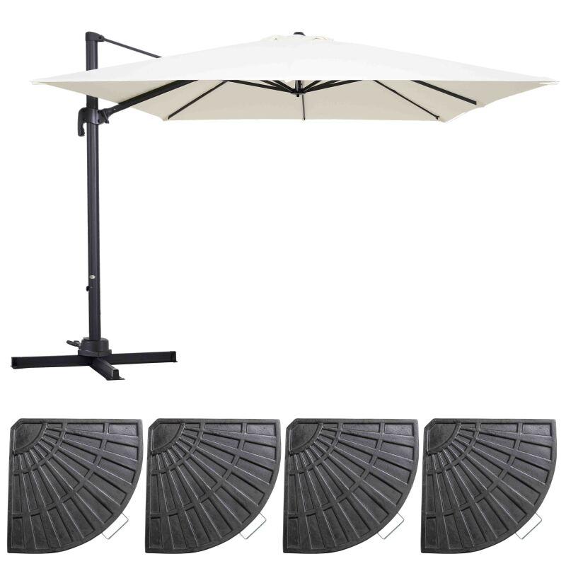 Set Sonnenschirm mit versetztem Quadratischerm Schirm (3 x 3 m) drehbar um 360° + 4 beschwerte Platten