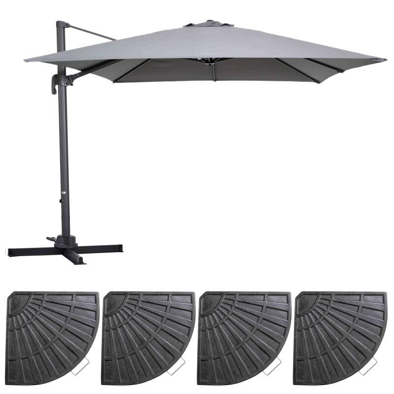 Set Sonnenschirm mit versetztem Quadratischerm Schirm (3 x 3 m) drehbar um 360° + 4 beschwerte Platten 
