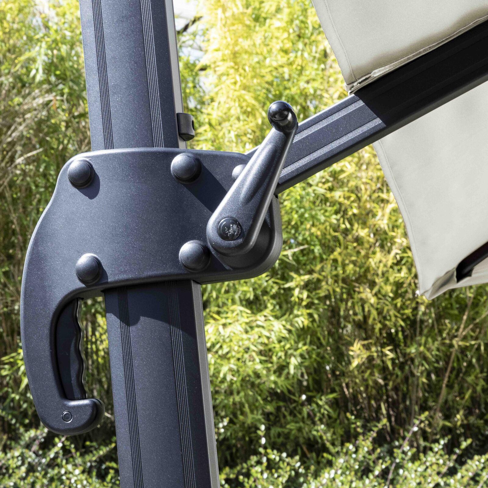 Set Sonnenschirm mit versetztem Quadratischerm Schirm (3 x 3 m) drehbar um 360° + 4 beschwerte Platten 