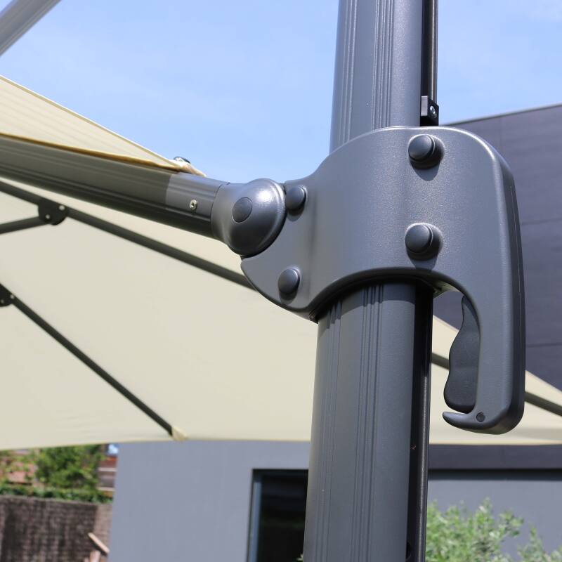 Set Sonnenschirm mit versetztem Quadratischerm Schirm (3 x 3 m) drehbar um 360° + 4 beschwerte Platten