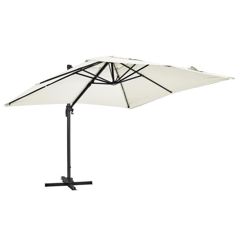 Set Sonnenschirm mit versetztem Quadratischerm Schirm (3 x 3 m) drehbar um 360° + 4 beschwerte Platten