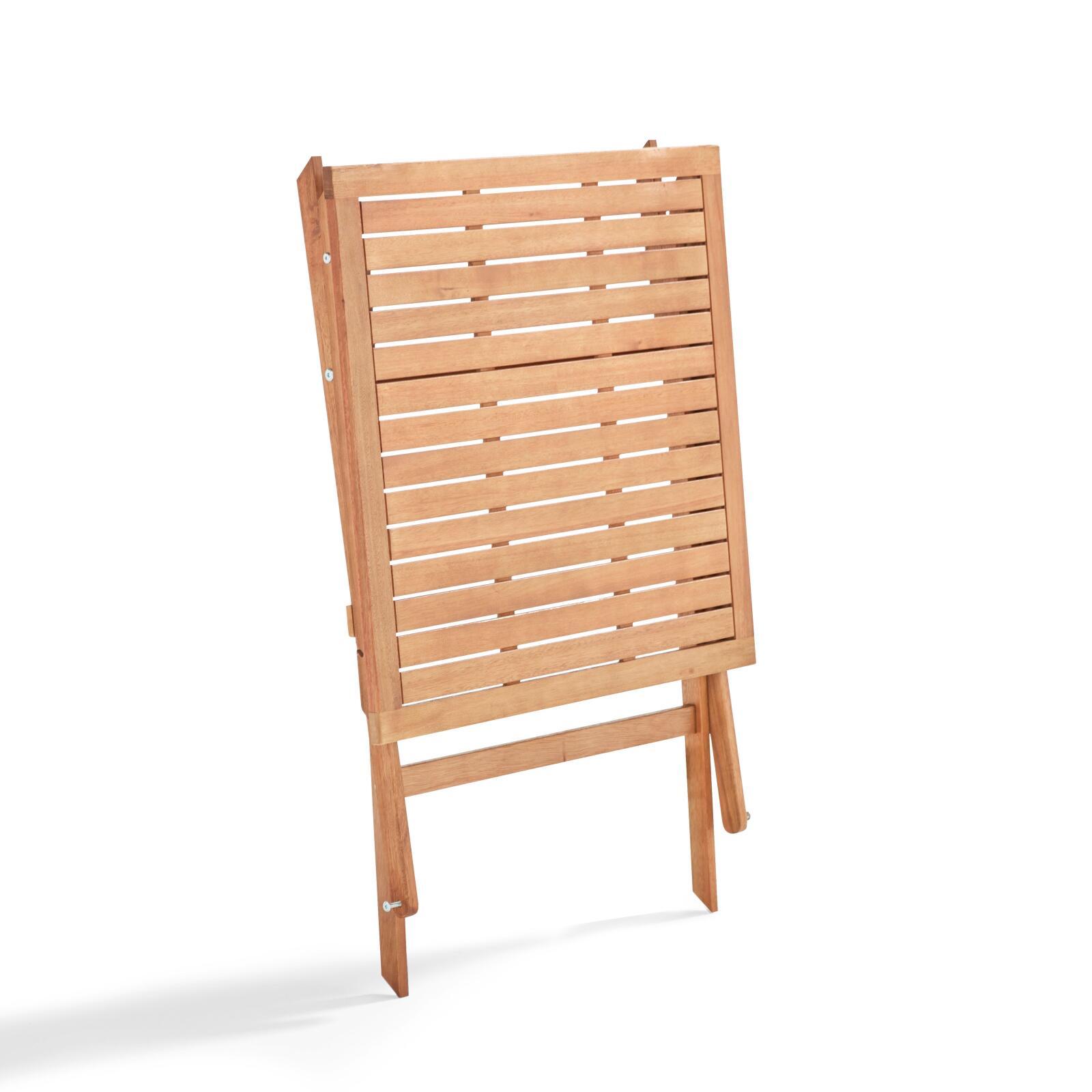 Klappbarer quadratischer Gartentisch 70 x 70 cm mit 2 klappbaren Stühlen aus FSC®-Holz und Textilene 