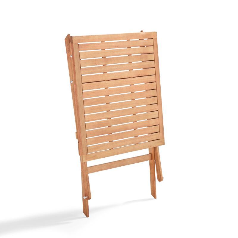 Klappbarer quadratischer Gartentisch 70 x 70 cm mit 2 klappbaren Stühlen aus FSC®-Holz und Textilene