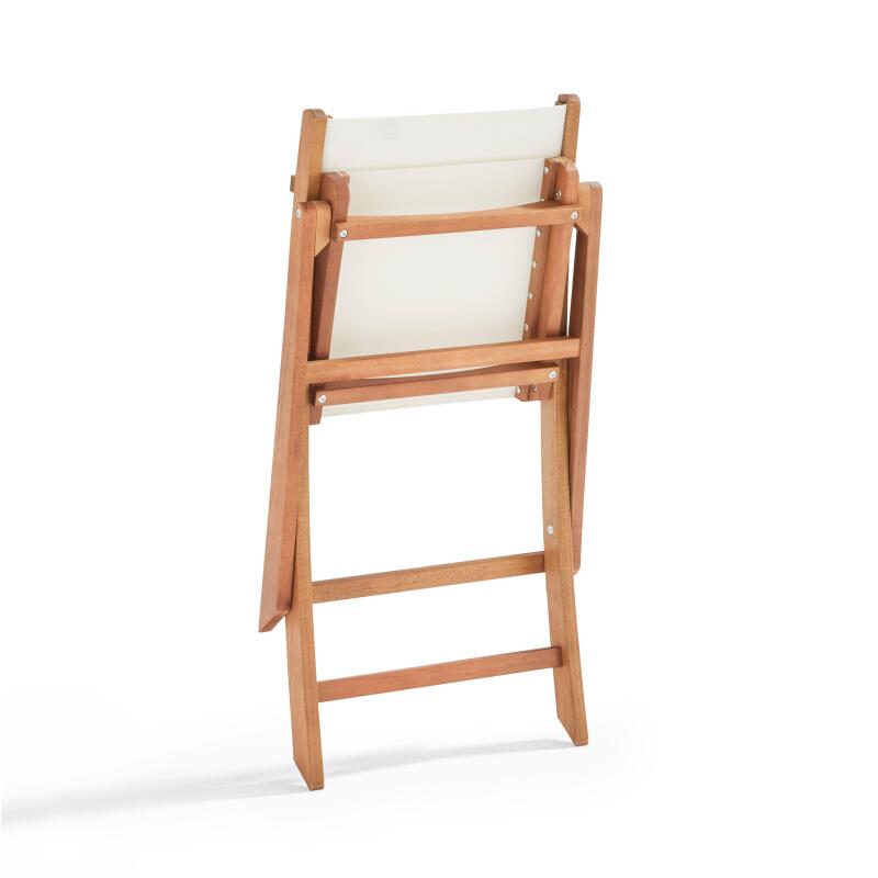 Klappbarer quadratischer Gartentisch 70 x 70 cm mit 2 klappbaren Stühlen aus FSC®-Holz und Textilene