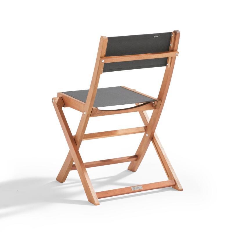 Klappbarer quadratischer Gartentisch 70 x 70 cm mit 2 klappbaren Stühlen aus FSC®-Holz und Textilene