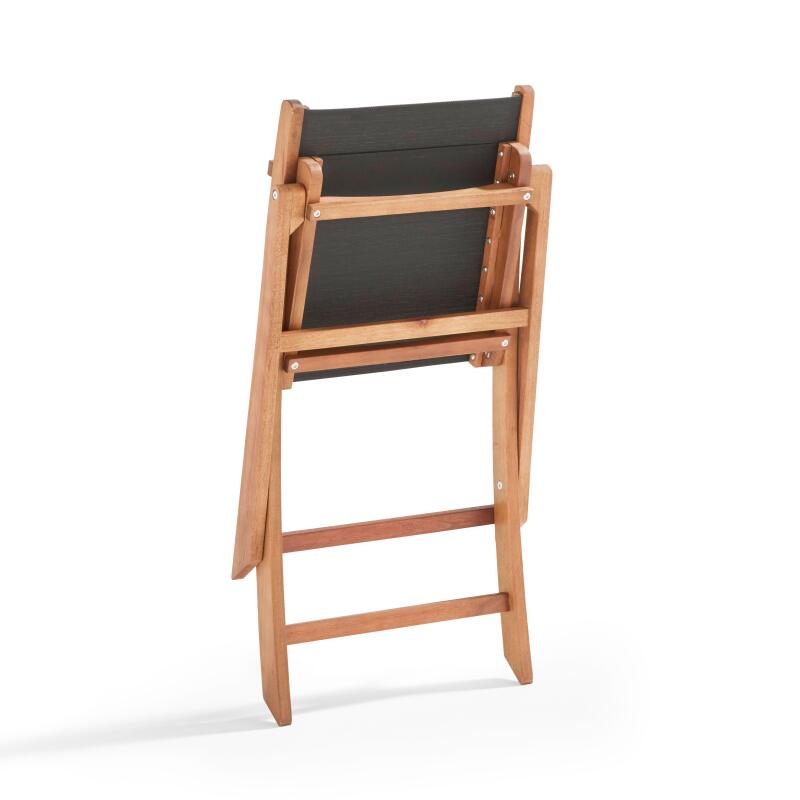 Klappbarer quadratischer Gartentisch 70 x 70 cm mit 2 klappbaren Stühlen aus FSC®-Holz und Textilene