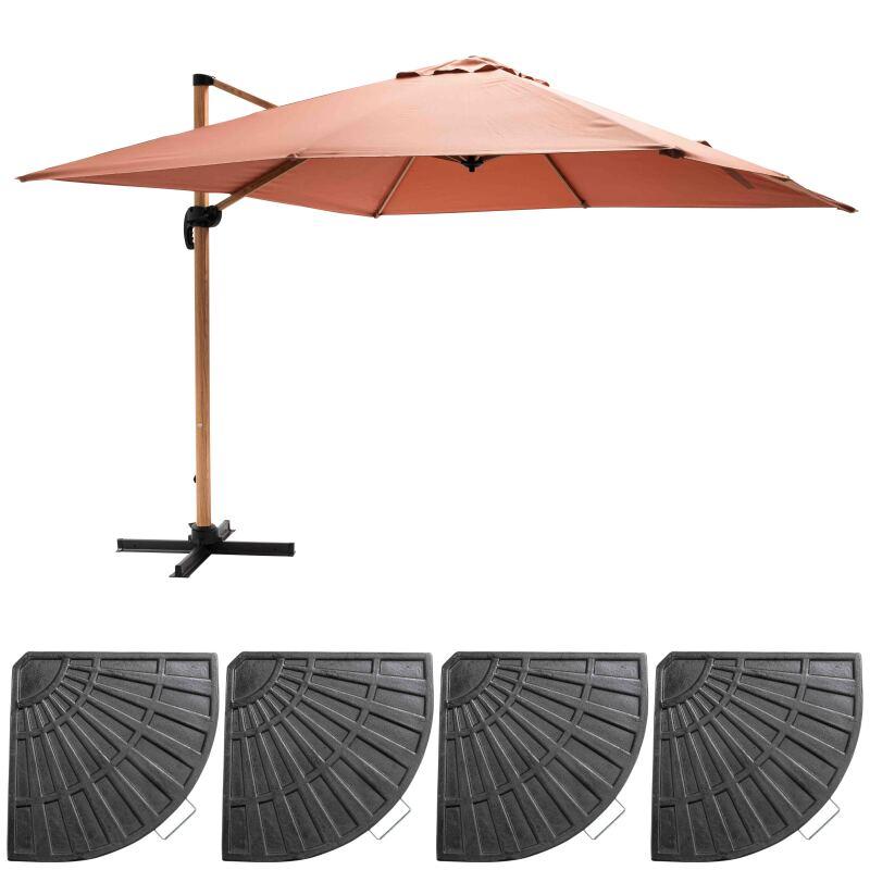 Set aus Ampelschirm (3 x 3m) + 4 beschwerte Platten